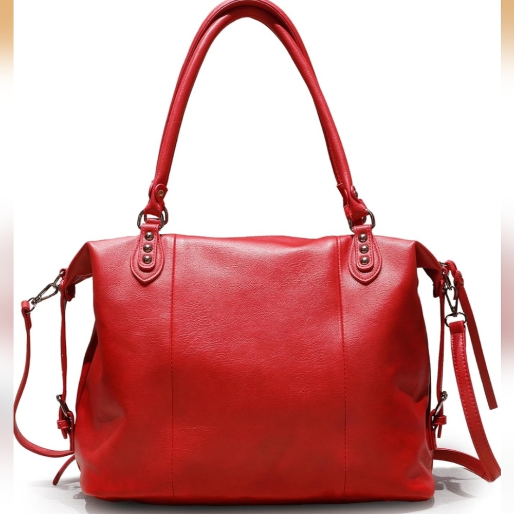 Inspired Large Look Elegant Red Tote Vegan BRAND NEW BAG - - Picture 2 of 4